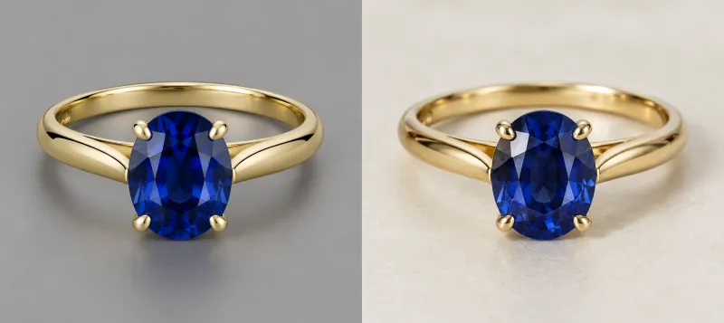 Bijutier StilUnic mont&acirc;nd un safir oval &icirc;ntr-un inel din aur, &icirc;n atelier