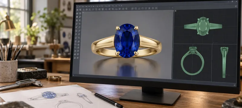 Modelarea 3D a unui inel cu safir &icirc;n MatrixGold, &icirc;n atelierul StilUnic