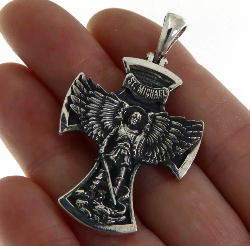 Pandantiv argint 925 Cruce Arhanghelul Mihail - Scut Spiritual