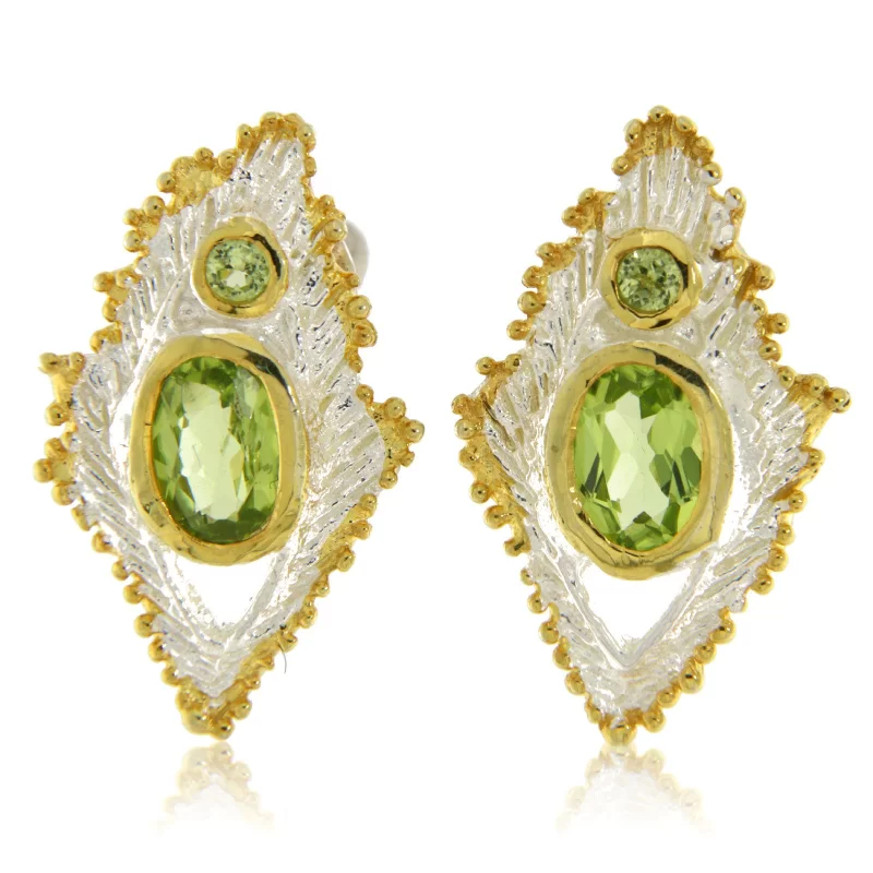 Cercei Argint 925 Accente aurite Peridot Natural - Eleganta si Rafinament