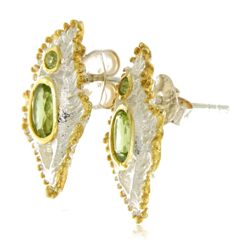 Cercei Argint 925 Accente aurite Peridot Natural - Eleganta si Rafinament