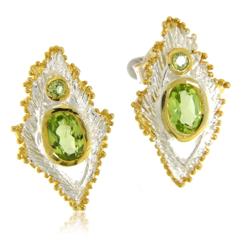 Cercei Argint 925 Accente aurite Peridot Natural - Eleganta si Rafinament