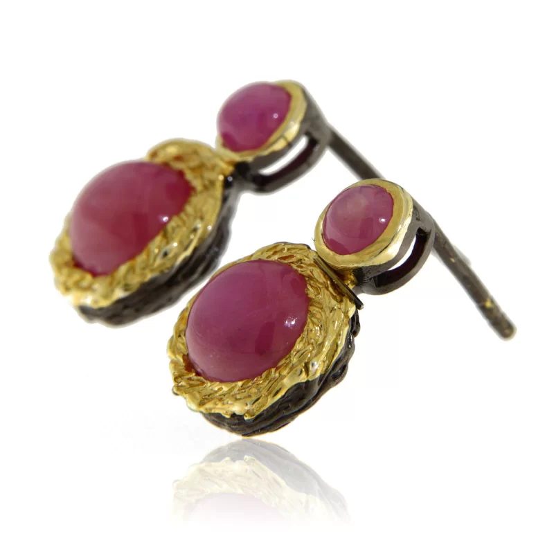 Cercei Argint 925 Rodiu negru Accente aurite Rubin Natural - Stralucire si Eleganta