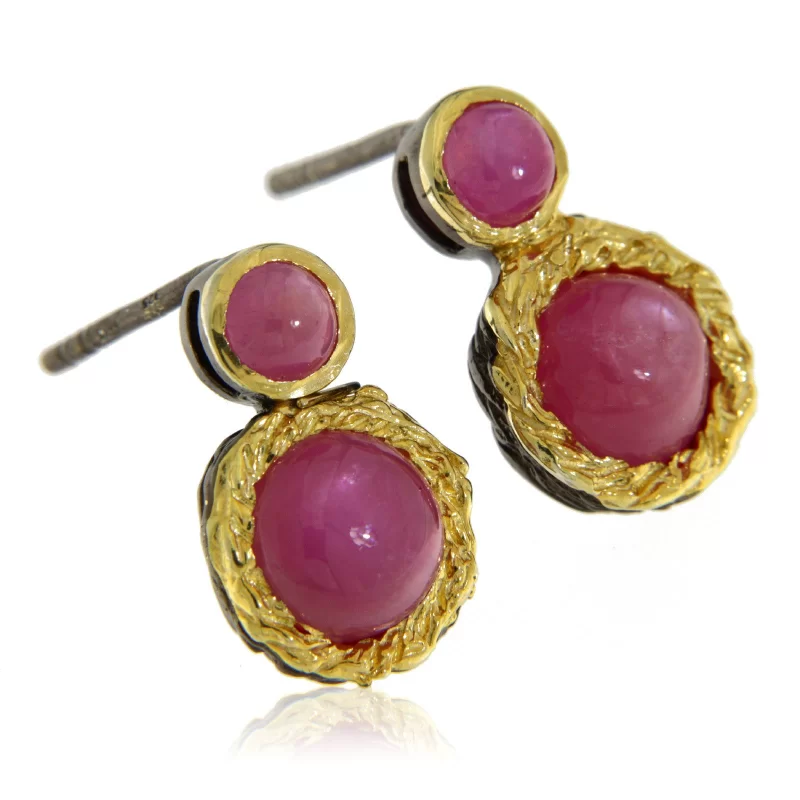 Cercei Argint 925 Rodiu negru Accente aurite Rubin Natural - Stralucire si Eleganta