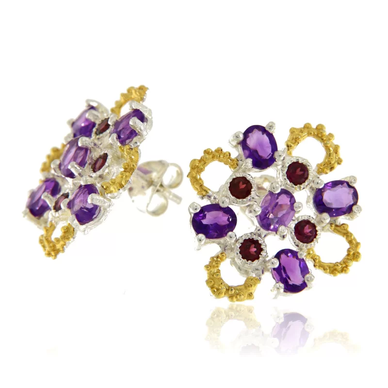 Cercei Argint 925 Accente aurite Ametist Granat Naturale - Eleganta si Culoare