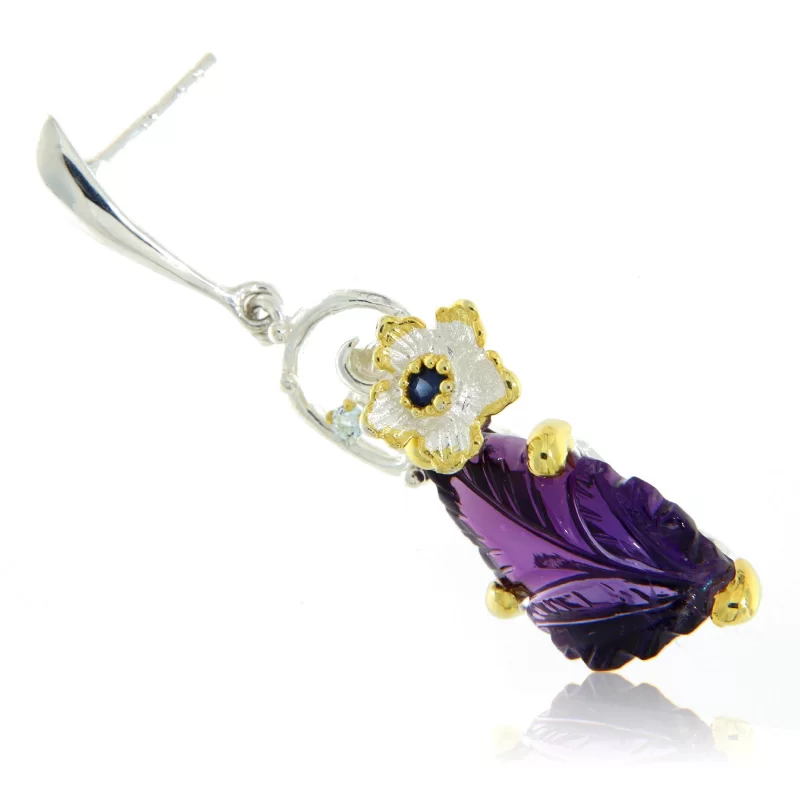 Cercei Argint 925 Accente aurite Ametist Natural Gravat manual  - Rafinament si Natura