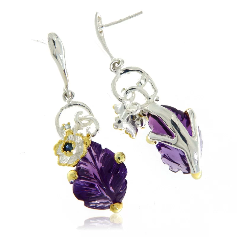 Cercei Argint 925 Accente aurite Ametist Natural Gravat manual  - Rafinament si Natura