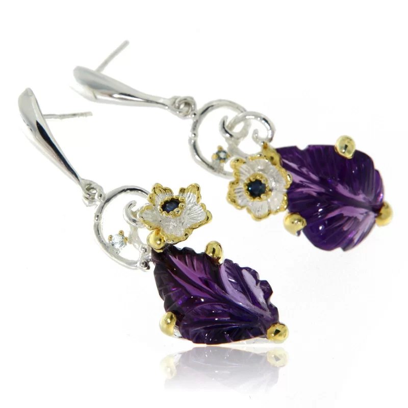 Cercei Argint 925 Accente aurite Ametist Natural Gravat manual  - Rafinament si Natura