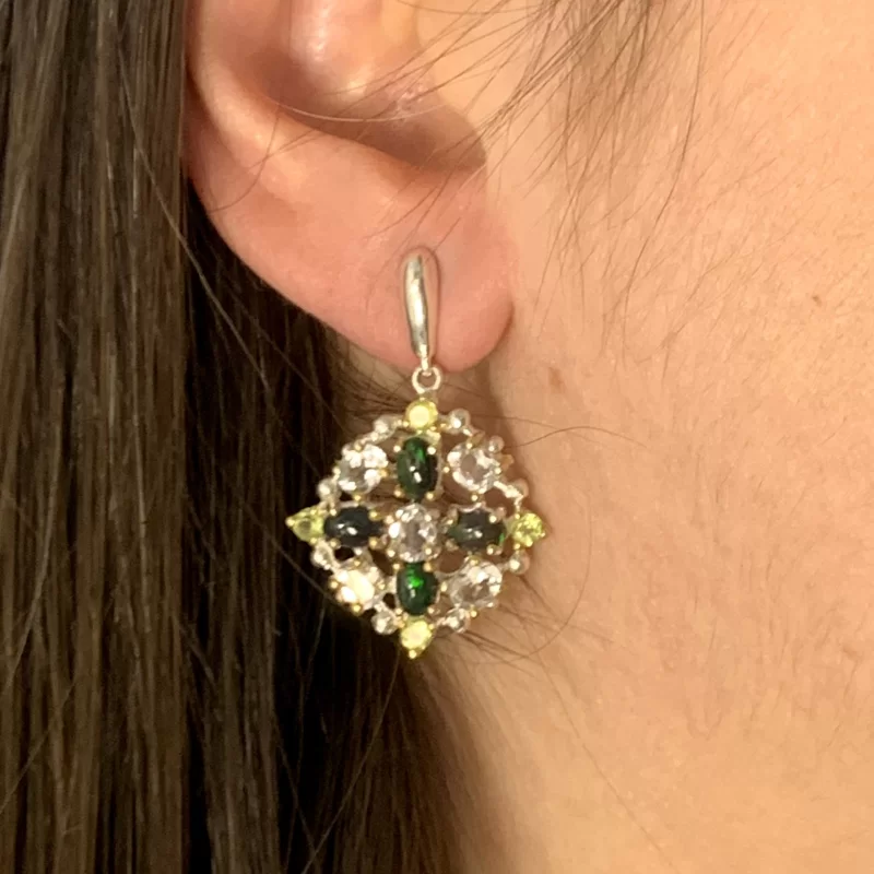 Cercei Argint 925 Accente aurite Topaz Opal Peridot Naturale - Stralucire si Rafinament