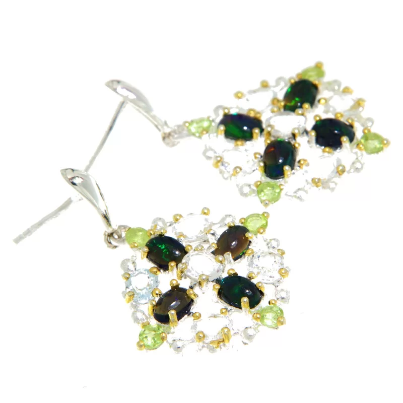 Cercei Argint 925 Accente aurite Topaz Opal Peridot Naturale - Stralucire si Rafinament
