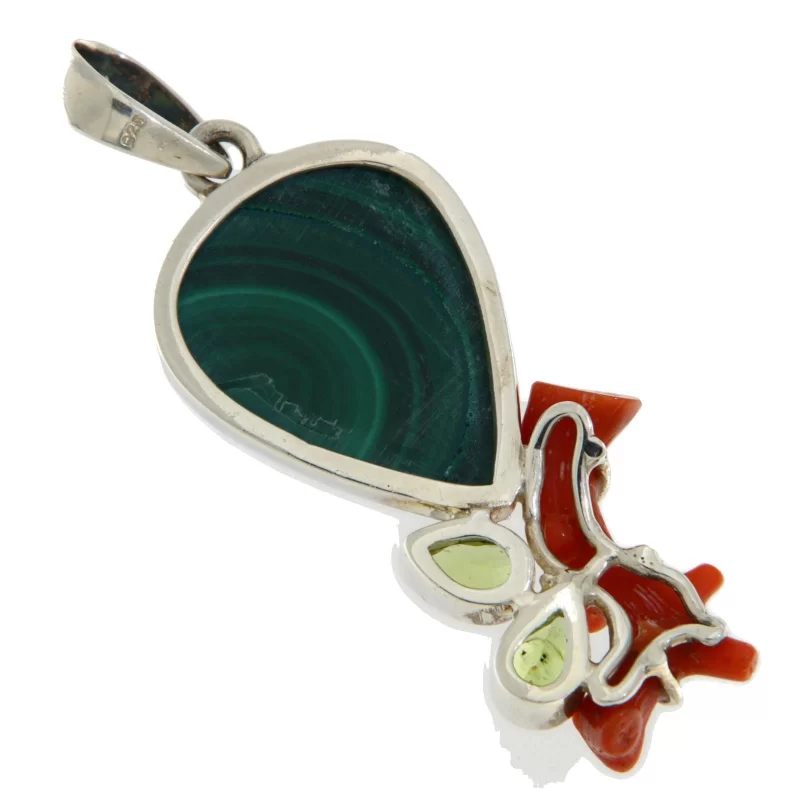Pandant Argint 925 Malachit Coral Peridot Naturale - Rafinament si Vitalitate