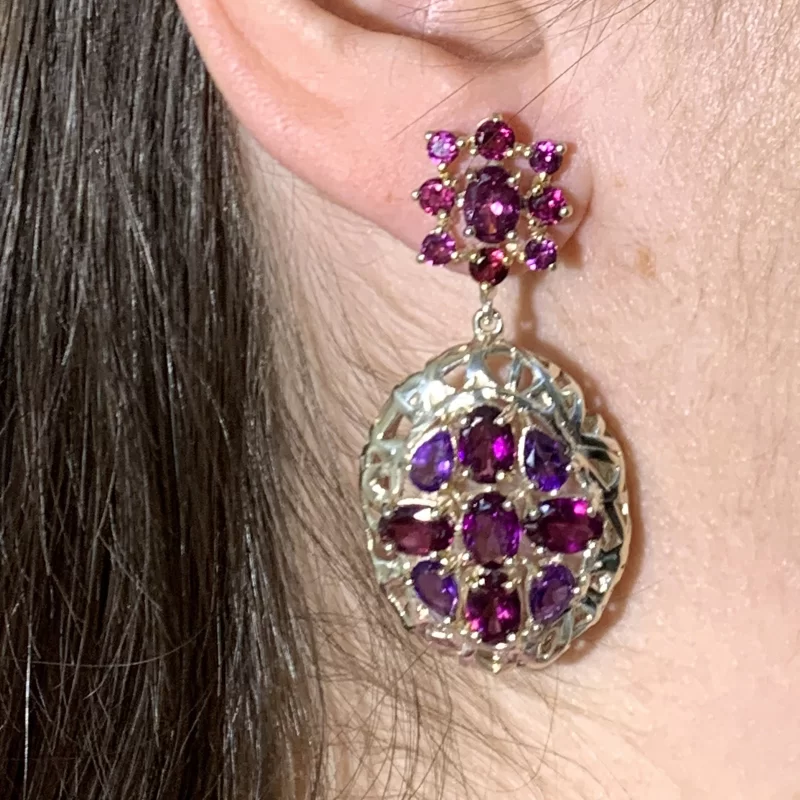 Cercei Argint 925 Accente aurite Granat Rodolit Ametist Naturale - Stralucire si Eleganta