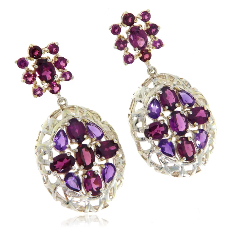 Cercei Argint 925 Accente aurite Granat Rodolit Ametist Naturale - Stralucire si Eleganta