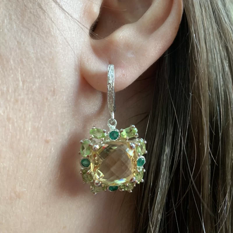Cercei Argint 925 Accente aurite Citrin Peridot Onix verde Naturale - Stralucire si Delicatete