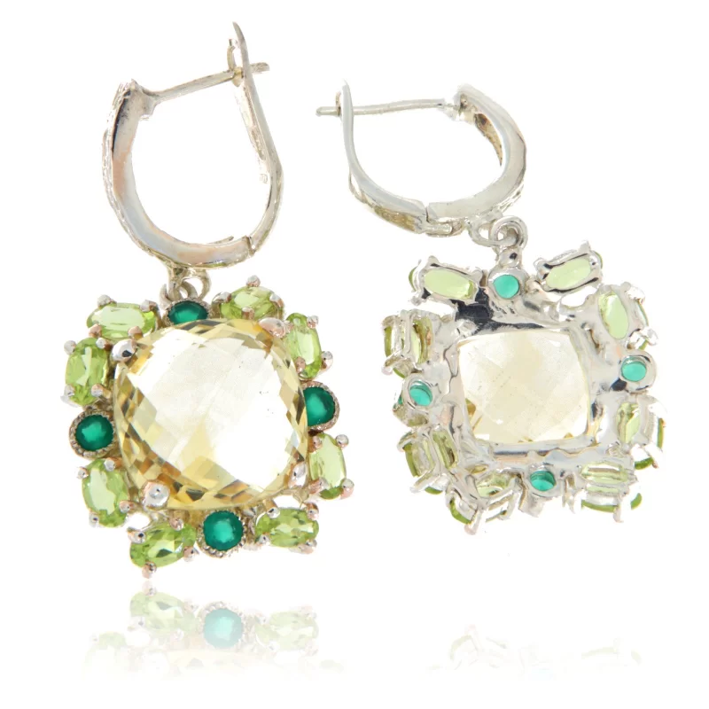 Cercei Argint 925 Accente aurite Citrin Peridot Onix verde Naturale - Stralucire si Delicatete