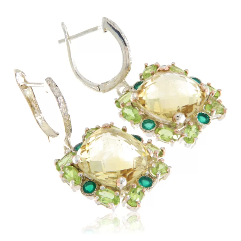 Cercei Argint 925 Accente aurite Citrin Peridot Onix verde Naturale - Stralucire si Delicatete