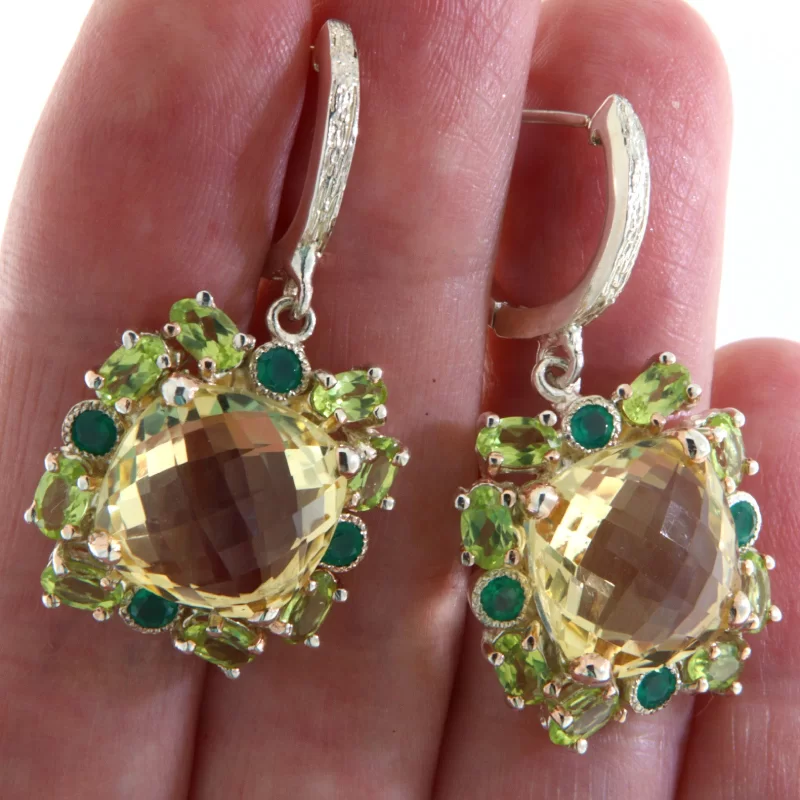 Cercei Argint 925 Accente aurite Citrin Peridot Onix verde Naturale - Stralucire si Delicatete