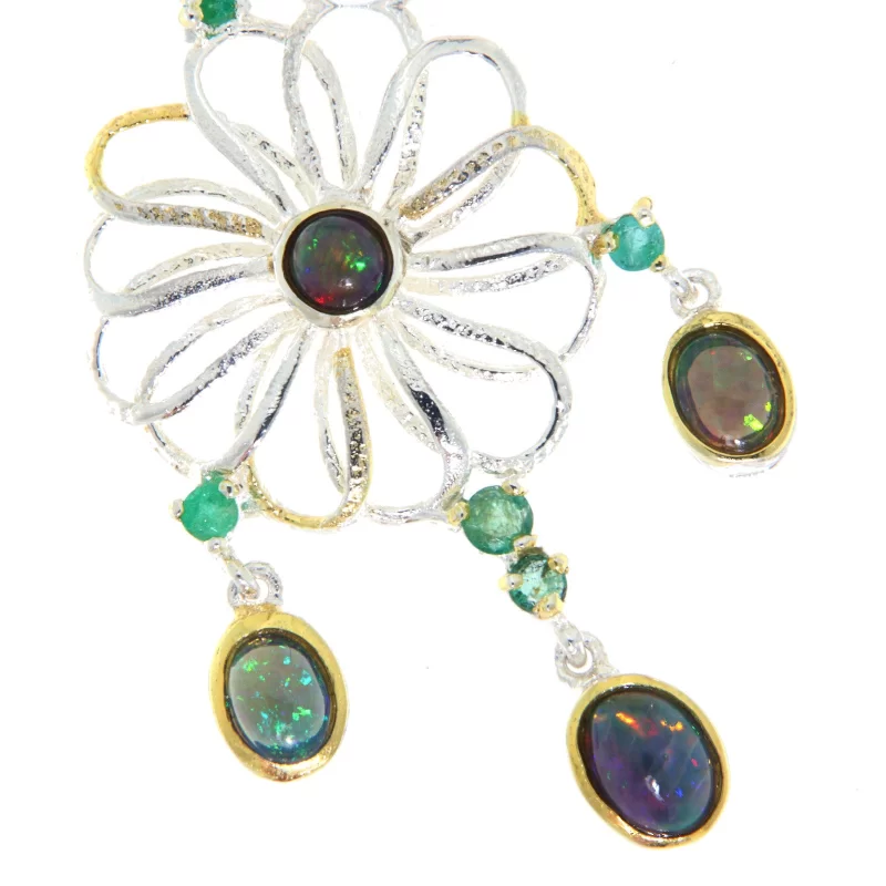 Pandant Argint 925 Accente aurite Opal negru Smarald Crom diopsid Naturale - Mister si Rafinament
