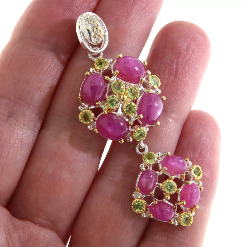 Pandant Argint 925 Accente aurite Rubin Peridot Naturale - Eleganta si Vitalitate