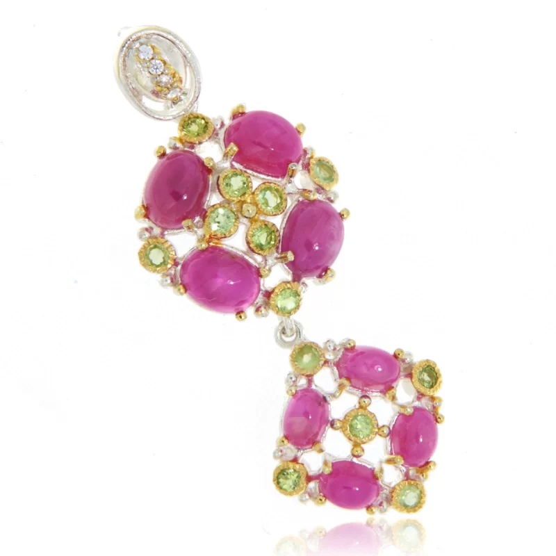 Pandant Argint 925 Accente aurite Rubin Peridot Naturale - Eleganta si Vitalitate
