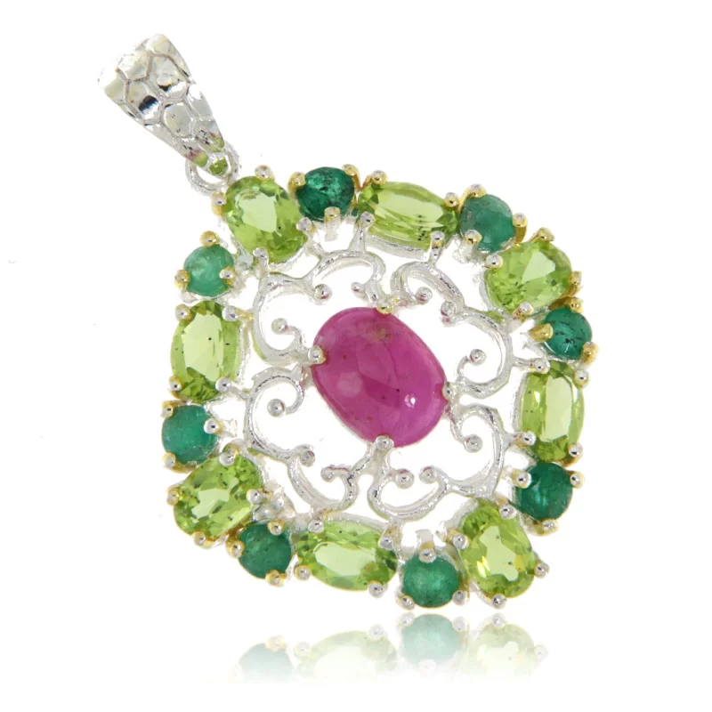 Pandant Argint 925 Accente aurite Rubin Peridot Smarald Naturale - Rafinat si Stralucitor