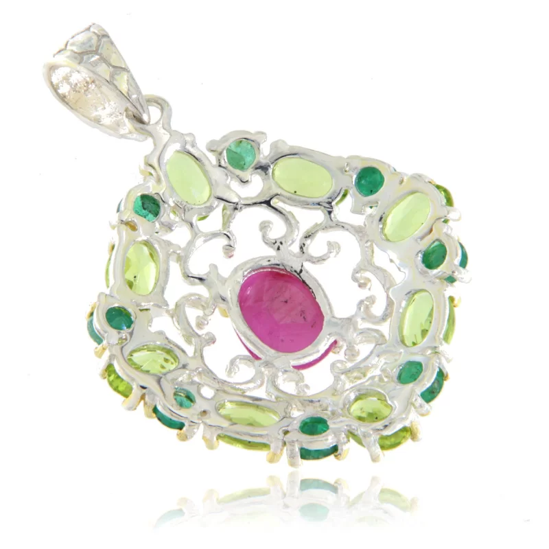 Pandant Argint 925 Accente aurite Rubin Peridot Smarald Naturale - Rafinat si Stralucitor