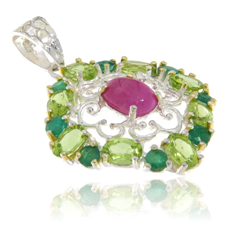 Pandant Argint 925 Accente aurite Rubin Peridot Smarald Naturale - Rafinat si Stralucitor