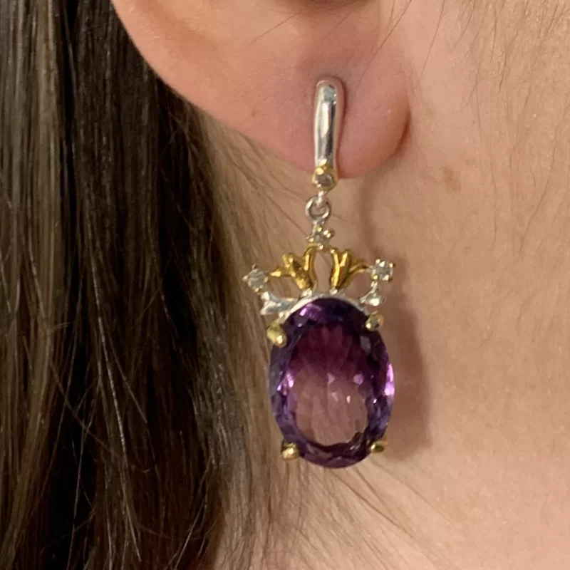 Cercei Argint 925 Accente aurite Ametist Topaz Naturale - Stralucire si Maiestrie