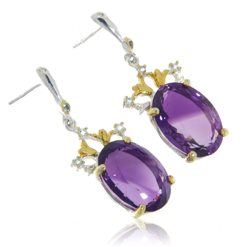 Cercei Argint 925 Accente aurite Ametist Topaz Naturale - Stralucire si Maiestrie