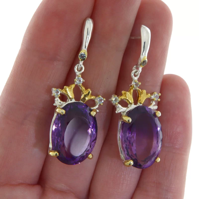 Cercei Argint 925 Accente aurite Ametist Topaz Naturale - Stralucire si Maiestrie