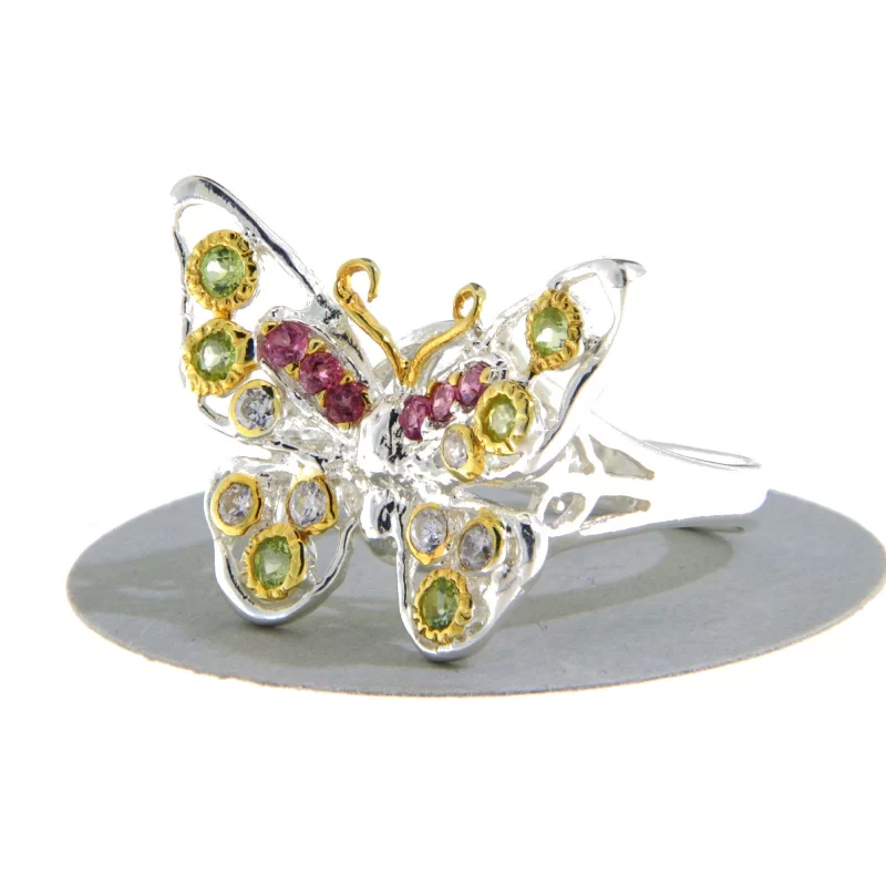 Inel Argint 925 Accente aurite Granat Rodolit Natural Cubic Zirconia - Delicat si Stralucitor