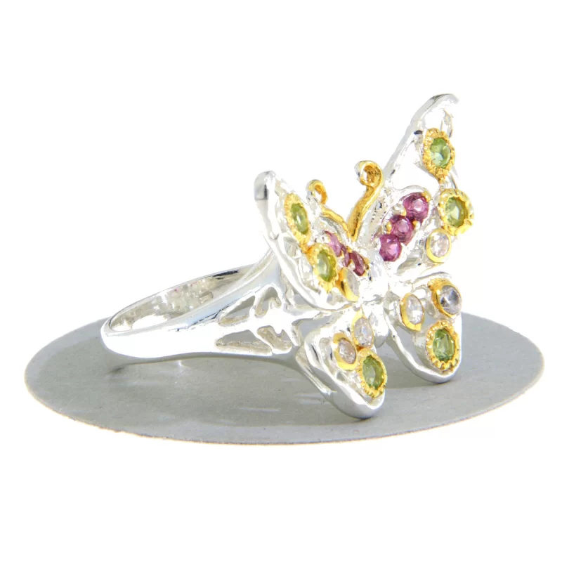 Inel Argint 925 Accente aurite Granat Rodolit Natural Cubic Zirconia - Delicat si Stralucitor
