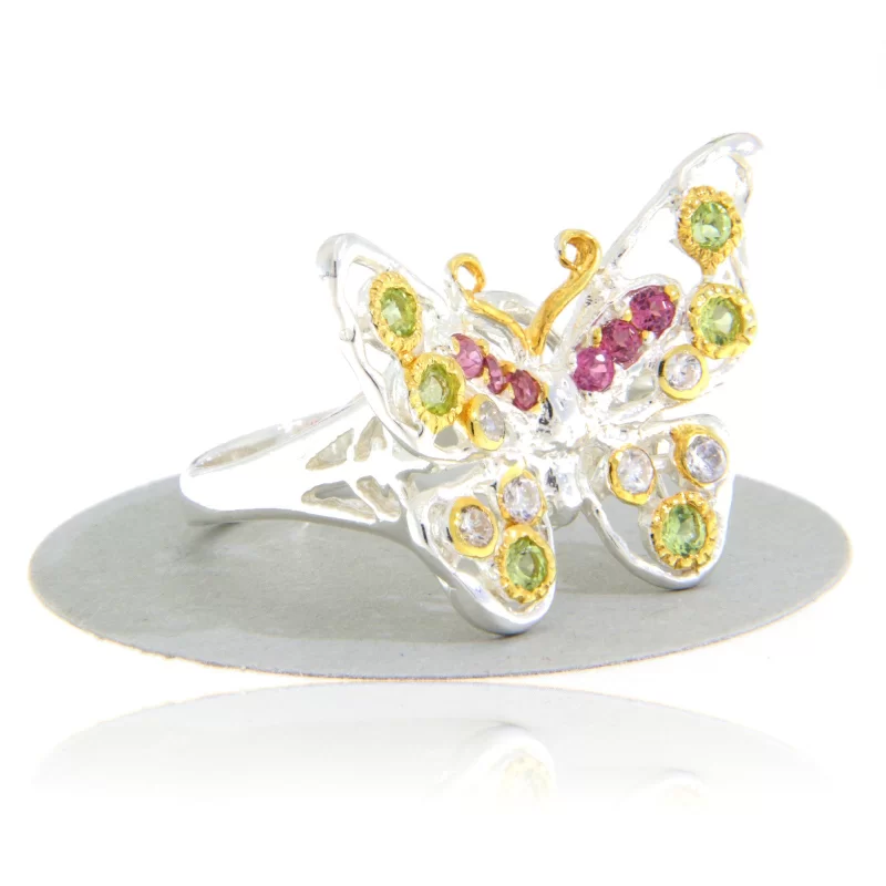 Inel Argint 925 Accente aurite Granat Rodolit Natural Cubic Zirconia - Delicat si Stralucitor