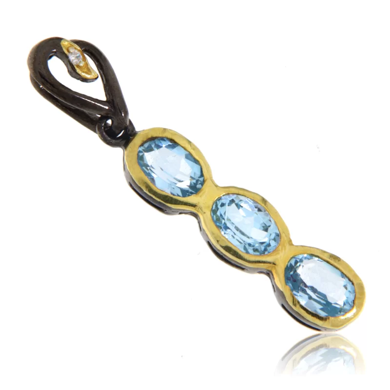 Pandant din Argint 925 Rodiu negru Accente aurite Topaz Natural - Eleganta si Stralucire