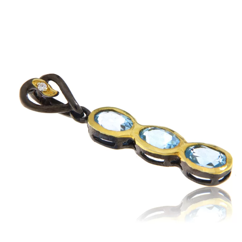 Pandant din Argint 925 Rodiu negru Accente aurite Topaz Natural - Eleganta si Stralucire