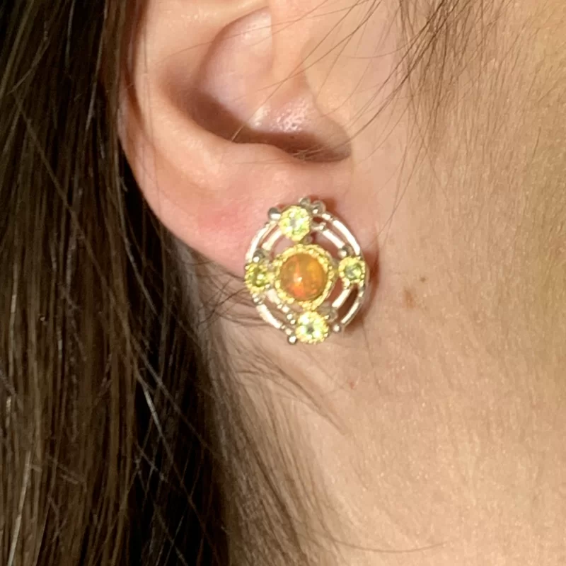 Cercei Argint 925 Accente aurite Opal Peridot Naturale
