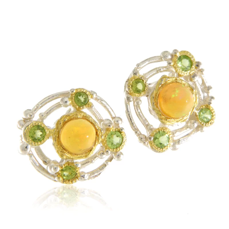 Cercei Argint 925 Accente aurite Opal Peridot Naturale
