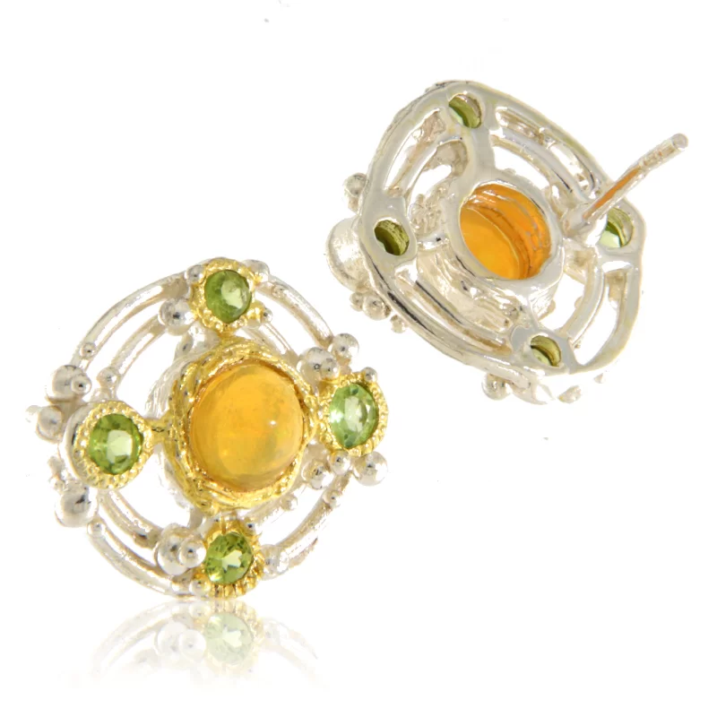 Cercei Argint 925 Accente aurite Opal Peridot Naturale