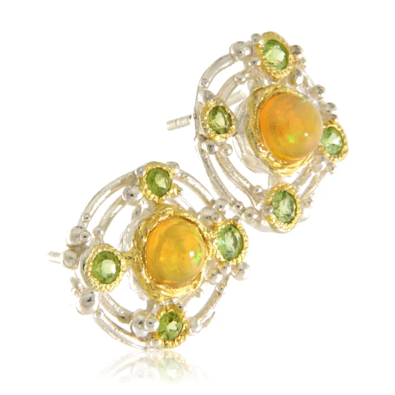 Cercei Argint 925 Accente aurite Opal Peridot Naturale