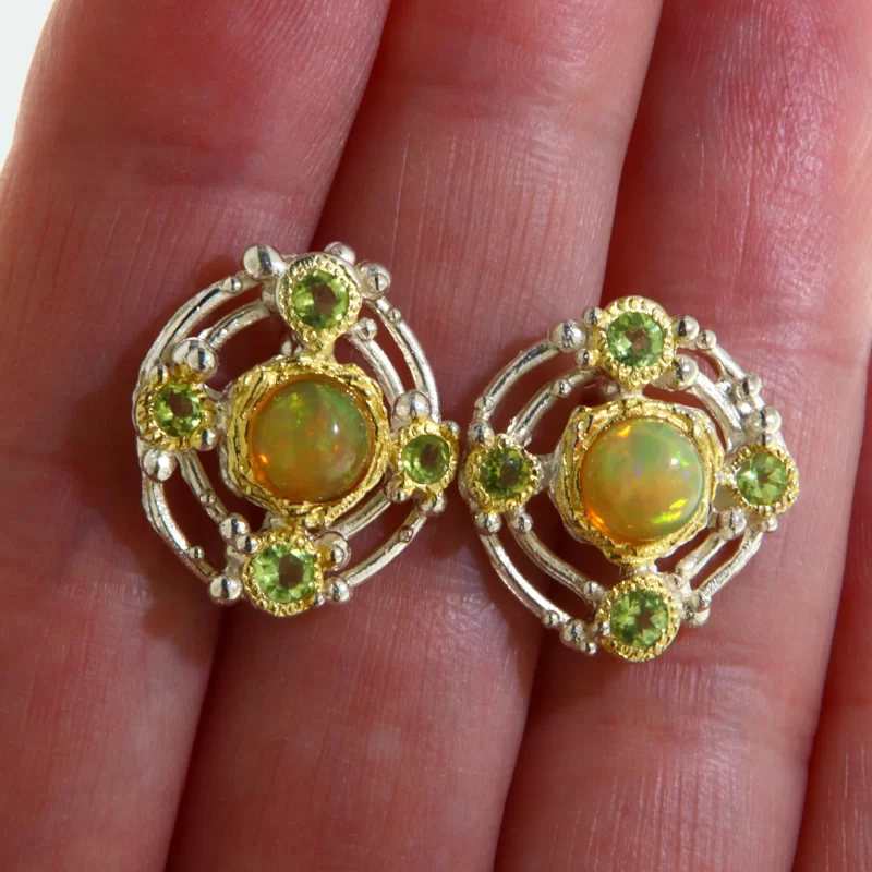 Cercei Argint 925 Accente aurite Opal Peridot Naturale