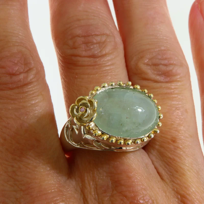 Inel Argint 925 Accente aurite Acvamarin Natural - Serenitate si Eleganta