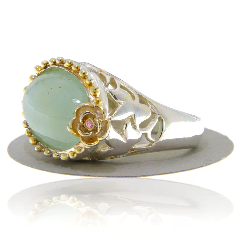 Inel Argint 925 Accente aurite Acvamarin Natural - Serenitate si Eleganta