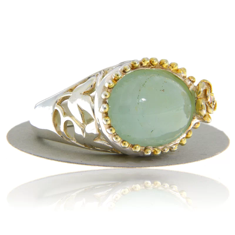 Inel Argint 925 Accente aurite Acvamarin Natural - Serenitate si Eleganta