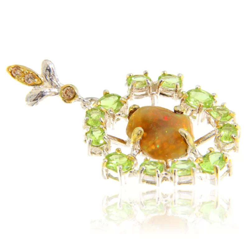 Pandant Argint 925 Accente Aurite Opal Peridot Naturale - Stralucire si Eleganta