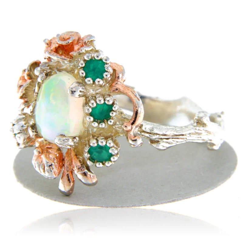Inel Argint 925 Accente aurite Opal Onix verde Naturale - Eleganta si Distinctie