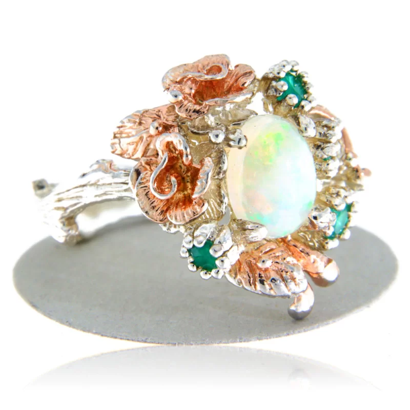 Inel Argint 925 Accente aurite Opal Onix verde Naturale - Eleganta si Distinctie