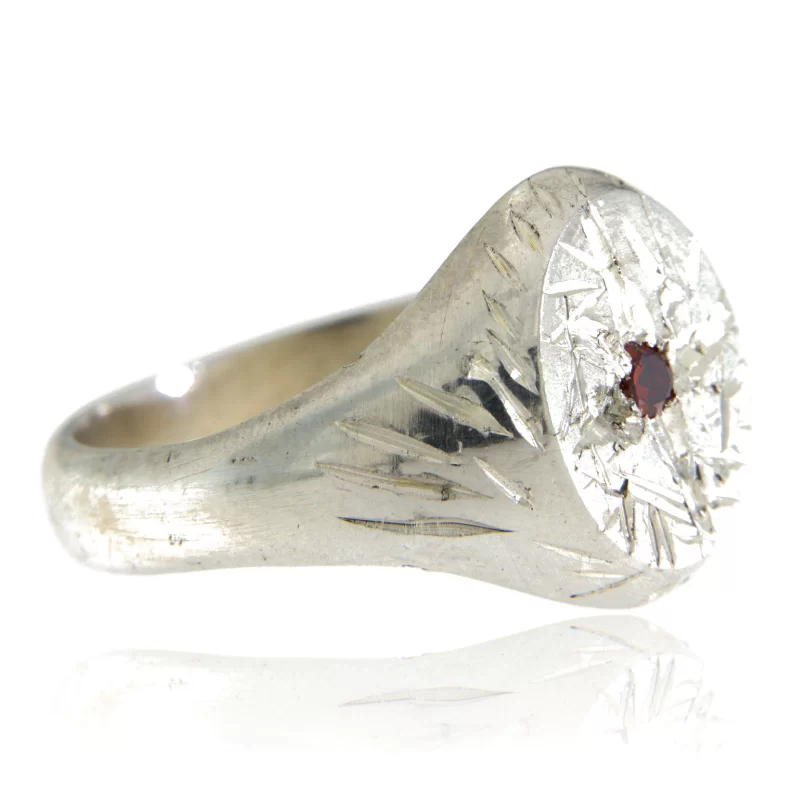 Inel Argint 925 Barbatesc Simbol Raze Solare Cubic Zirconia Rosu - Energie si Forta