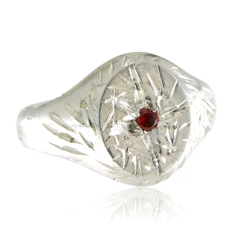 Inel Argint 925 Barbatesc Simbol Raze Solare Cubic Zirconia Rosu - Energie si Forta
