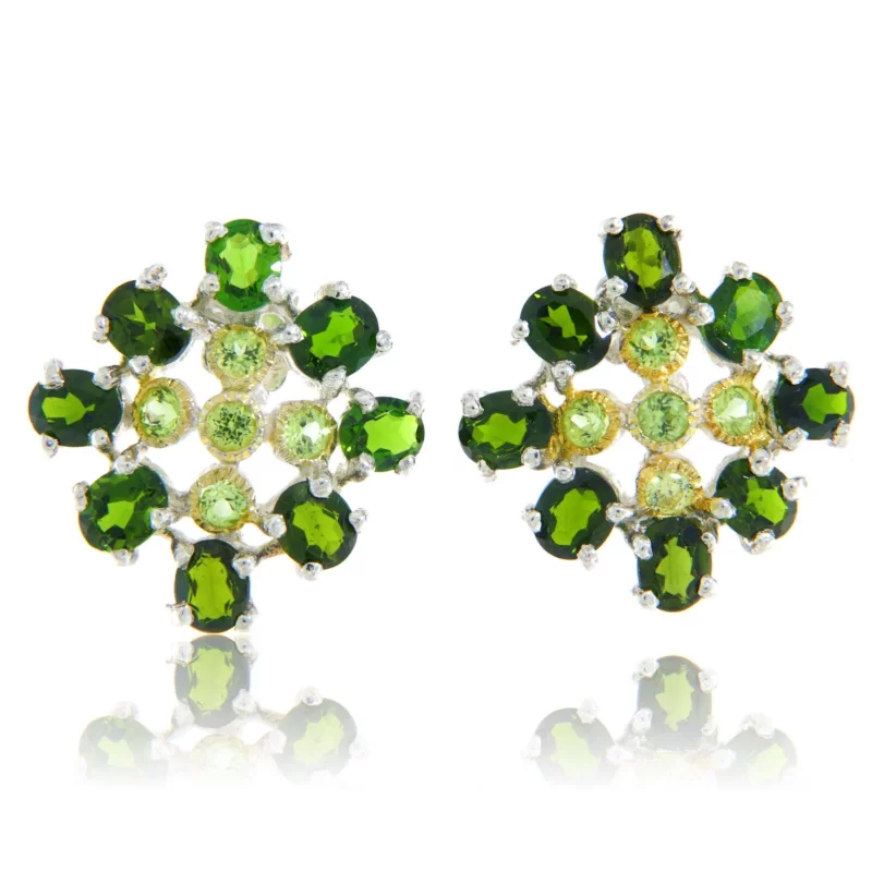 Cercei Argint 925 Accente Aurite Crom Diopsid Peridot Naturale - Eleganta si Rafinament