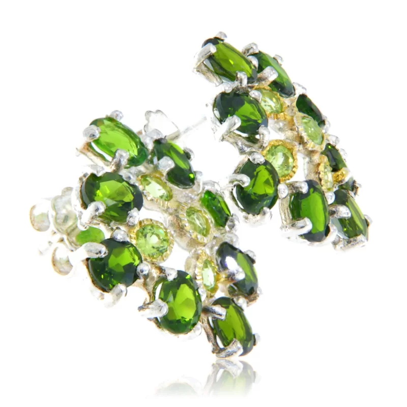 Cercei Argint 925 Accente Aurite Crom Diopsid Peridot Naturale - Eleganta si Rafinament